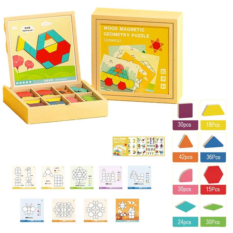 Tangram Magnetic Puzzle Cross-border Wooden Creative Versatile Magnetic Geometric Building Blocks Children's Educational Toy